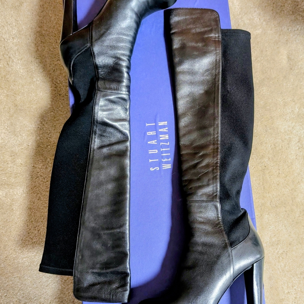Stuart Weitzman Black and Gray Heeled Boots